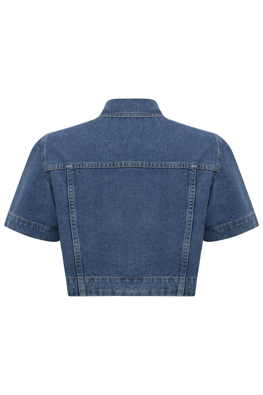 Örgü Detaylı Mavi Denim Ceket