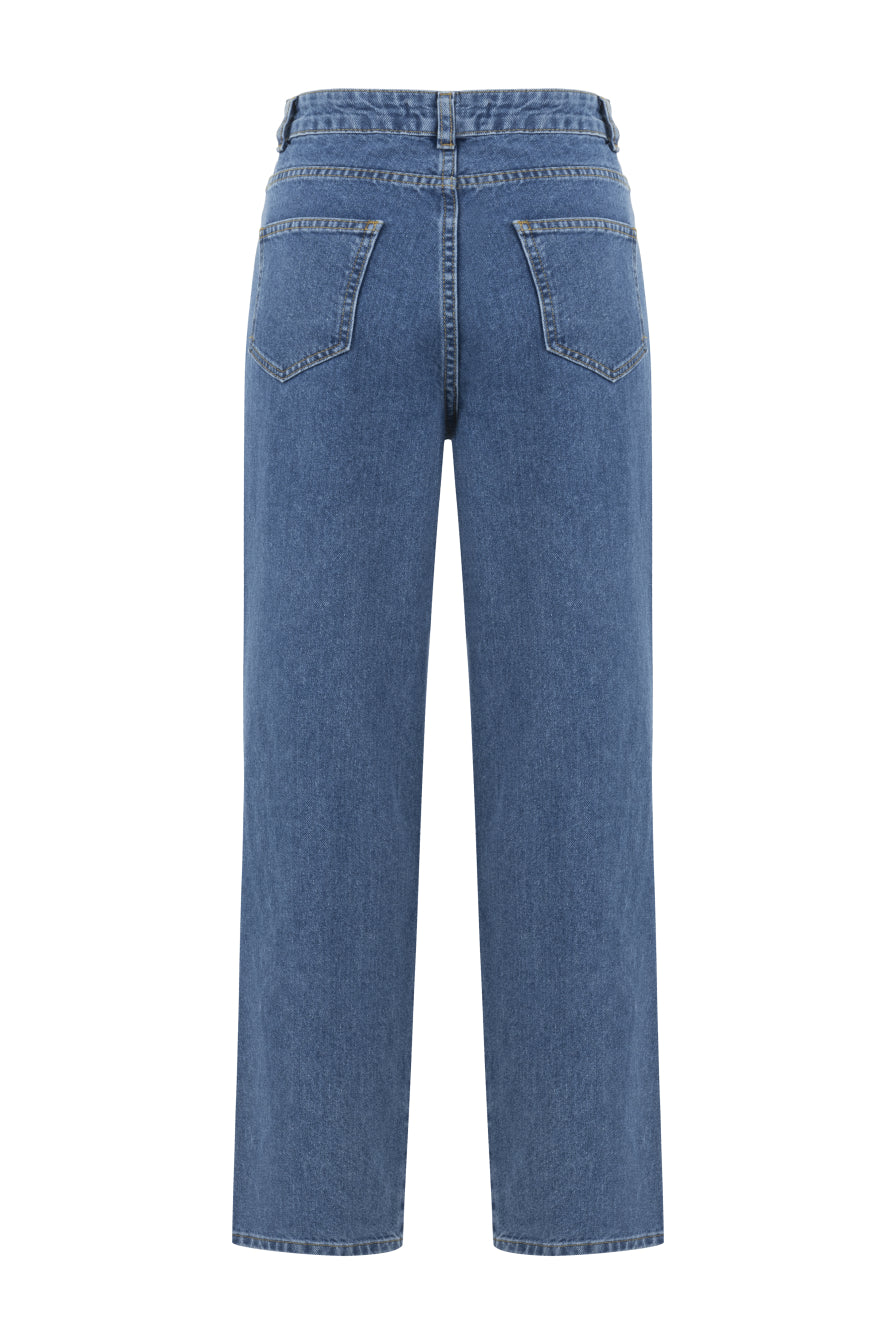 Örgü Detaylı Mavi Denim Pantolon