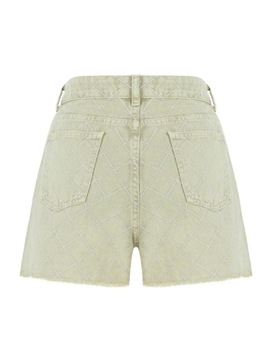 Brodeli Bej Denim Şort