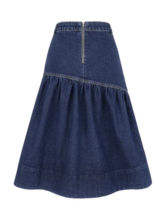 Lacivert Denim Midi Etek