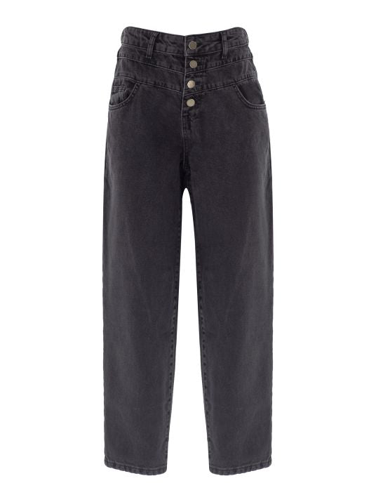 Düğme Detaylı Antrasit Denim Pantolon