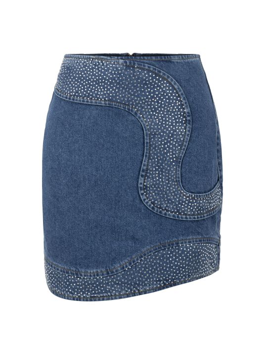 Taşlı Mavi Denim Etek