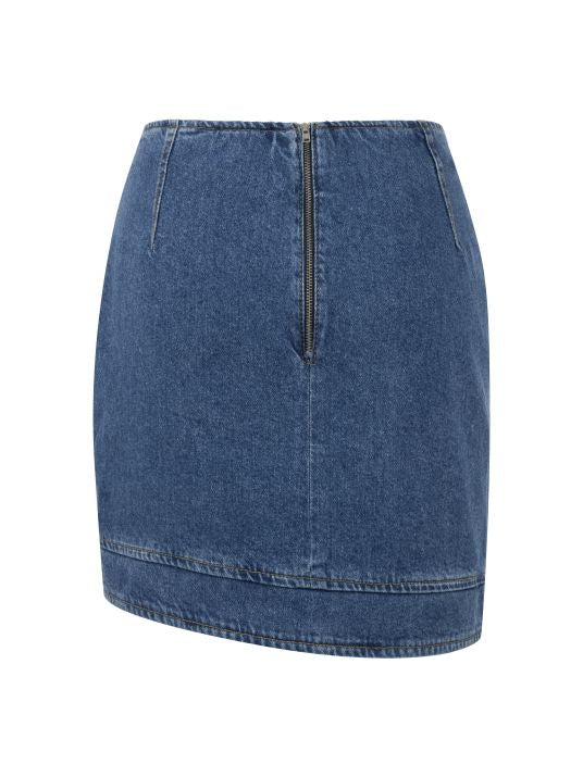 Taşlı Mavi Denim Etek