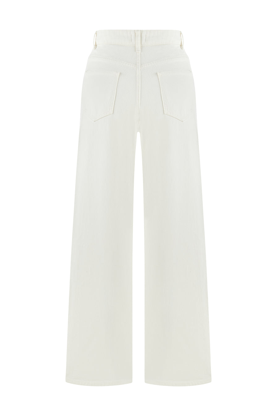 Nervürlü Beyaz Denim Pantolon