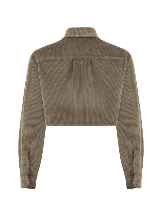 Kadife Bej Garnili Dış Gömlek