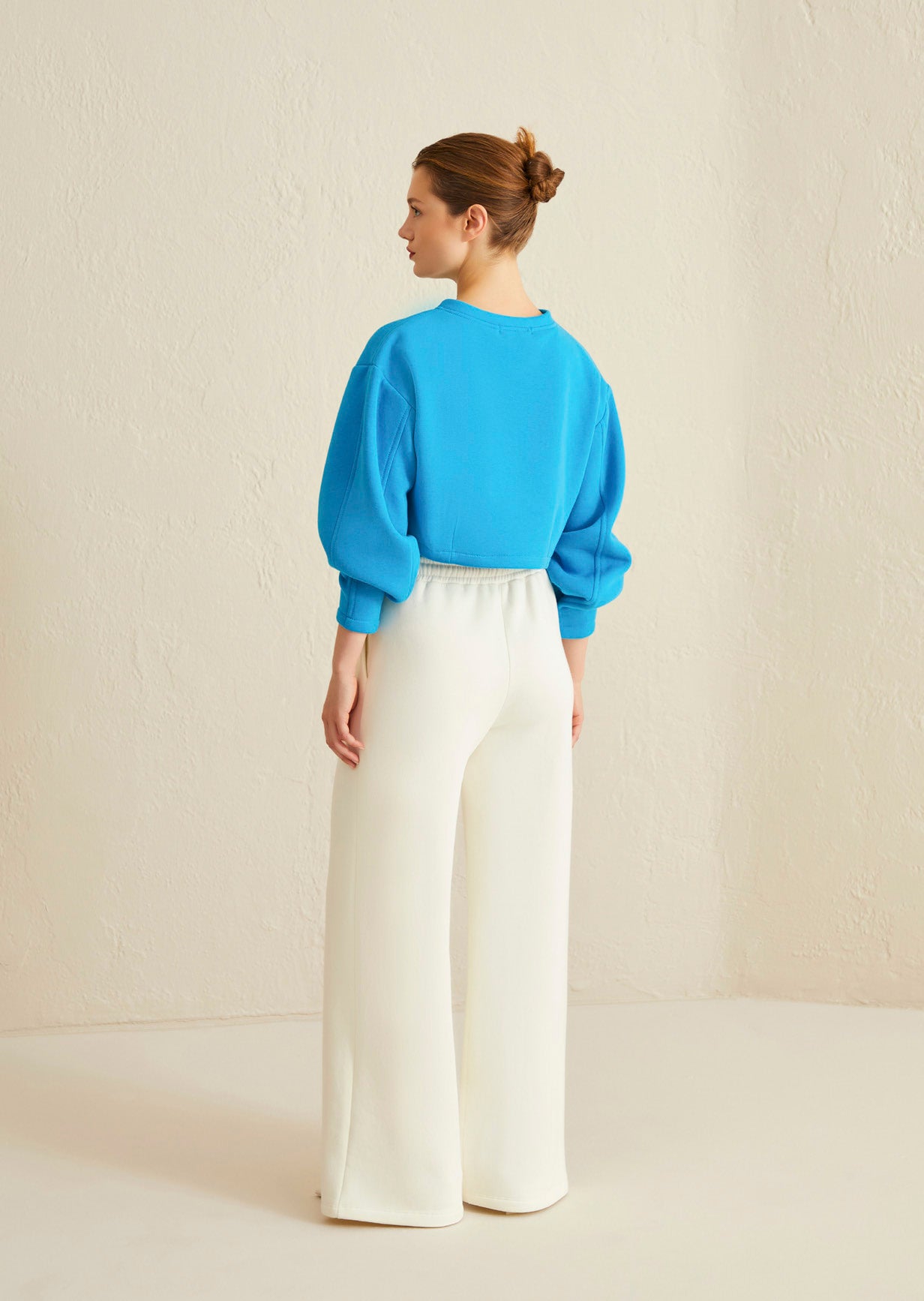 Ekru Beli Lastikli Bol Paça Pantolon