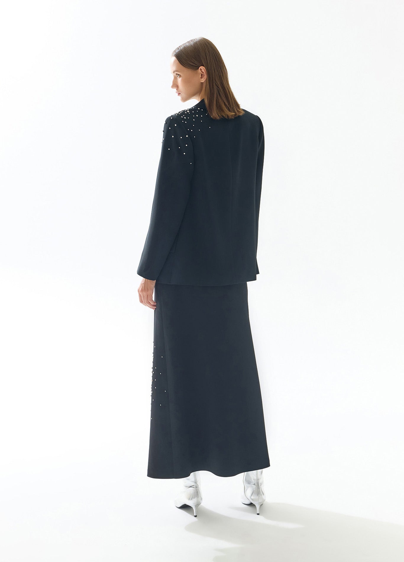 Taş İşlemeli Siyah Blazer Ceket