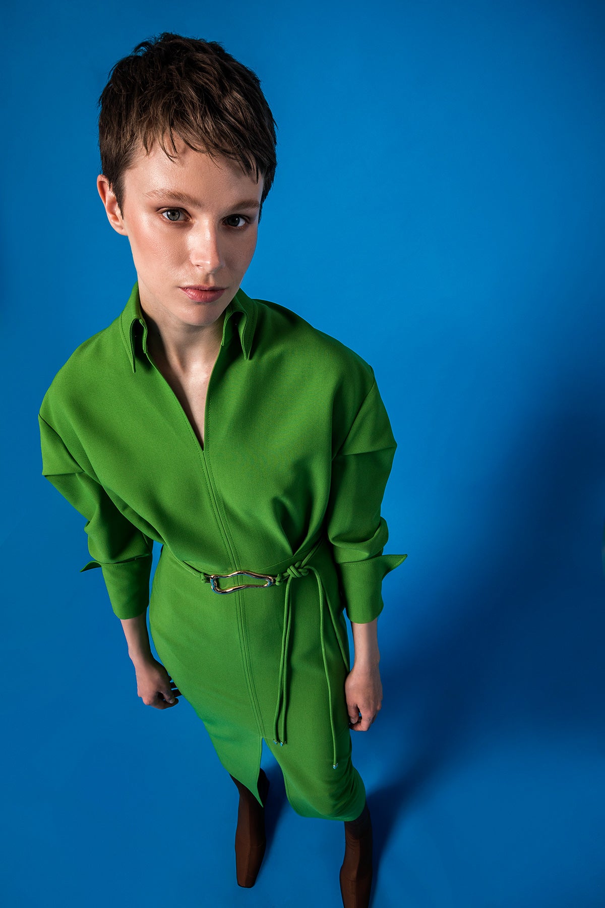 Kemerli Gömlek Yaka Elbise