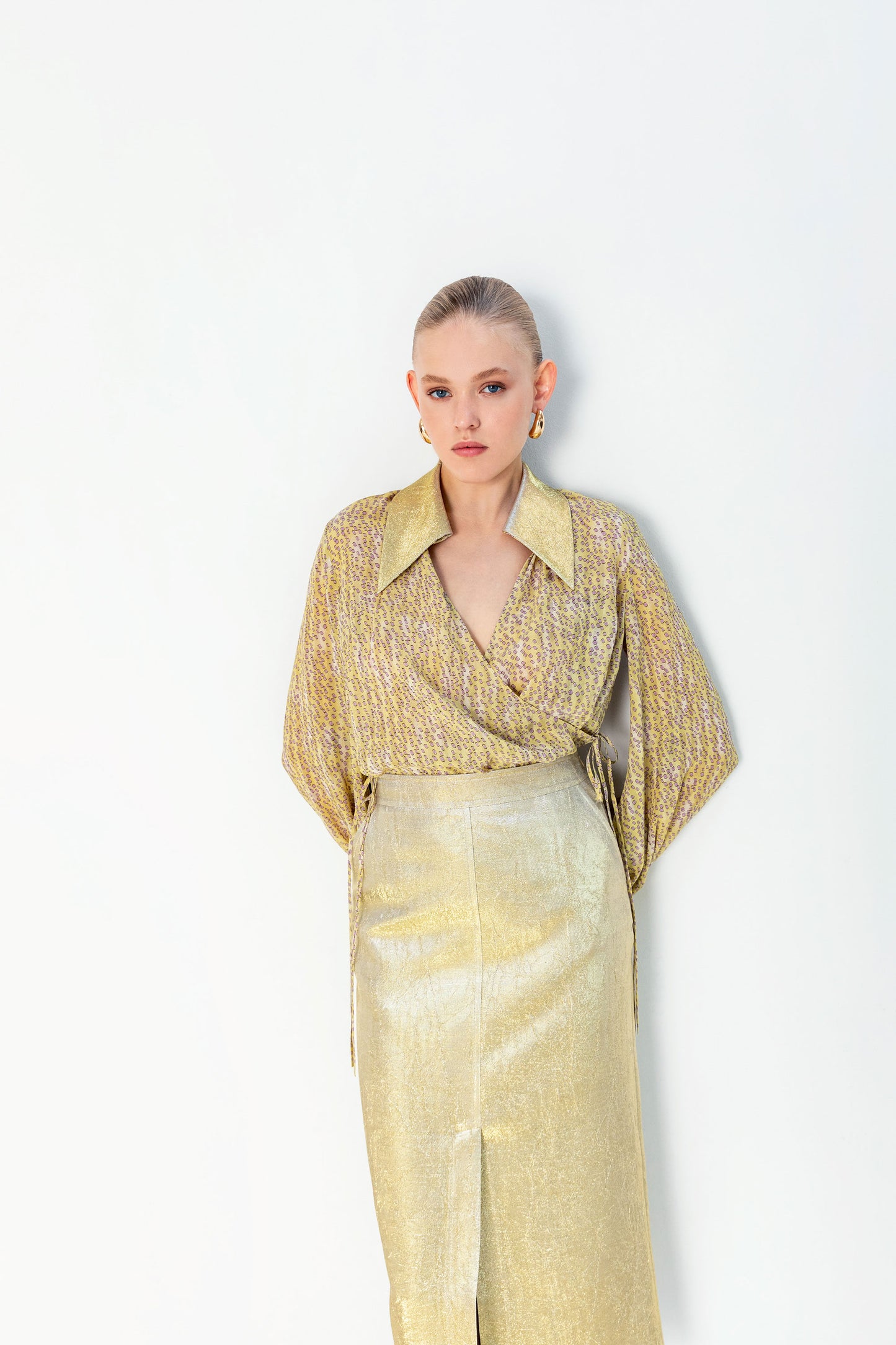 Bağlamalı Desenli Bluz