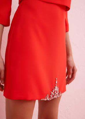 Etek Ucu İşlemeli Nar Çiceği Etek