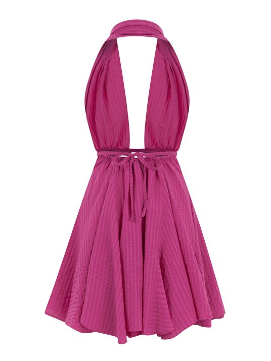 Göğüs Dekolteli Volanlı Pembe Mini Elbise