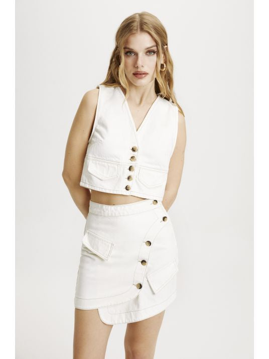Asimetrik Beyaz Denim Etek