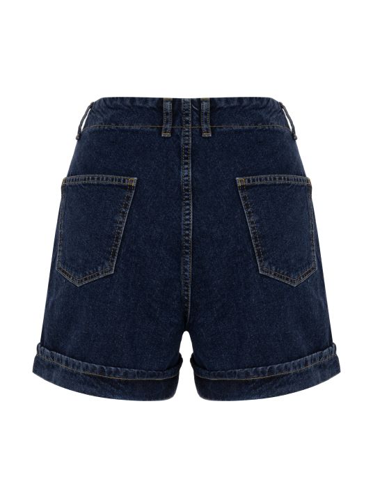 Çift Fermuarlı Denim Lacivert Şort