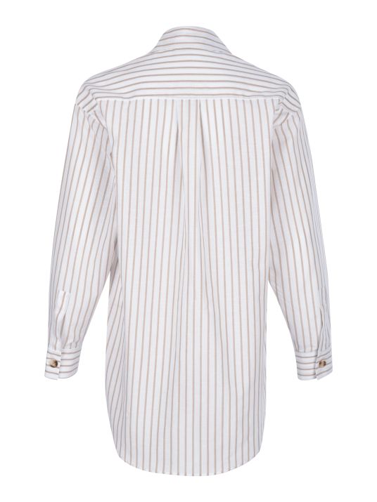 Kalın Çizgili Oversize Beyaz Gömlek