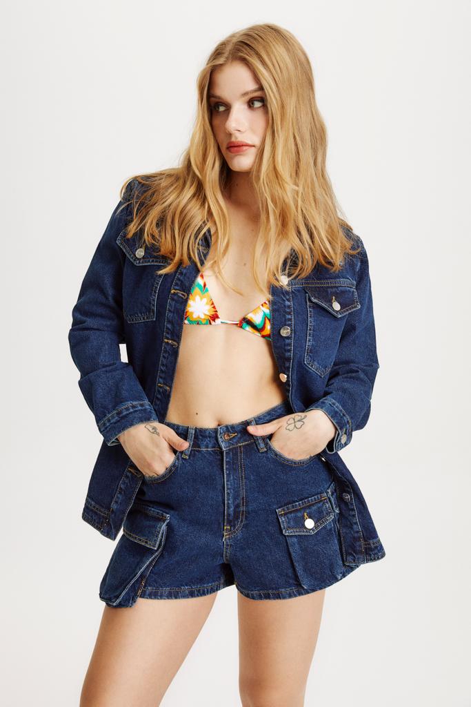 Kargo Lacivert Denim Şort