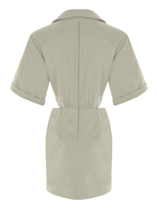 Bel Detaylı Bej Mini Elbise