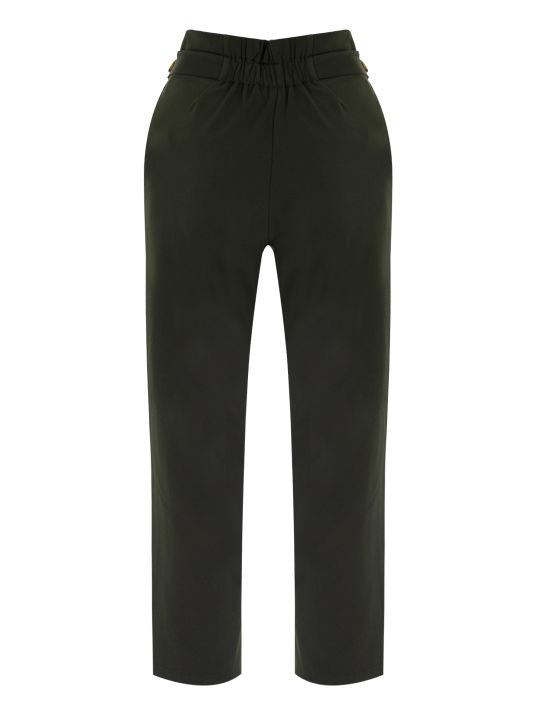 Yüksek Bel Düğme Detaylı Siyah Pantolon