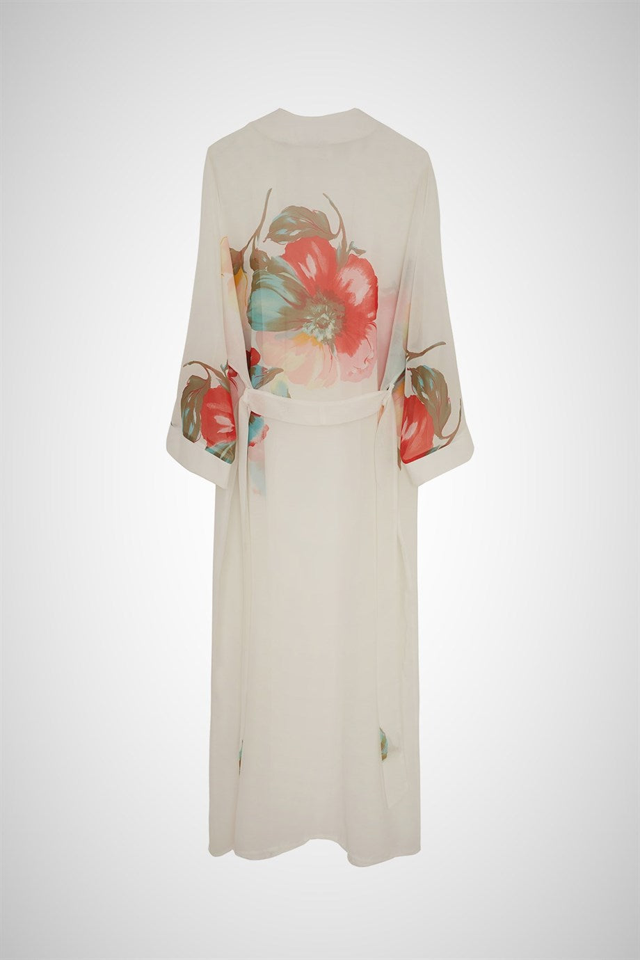 Ekru Çiçek Desenli Kimono