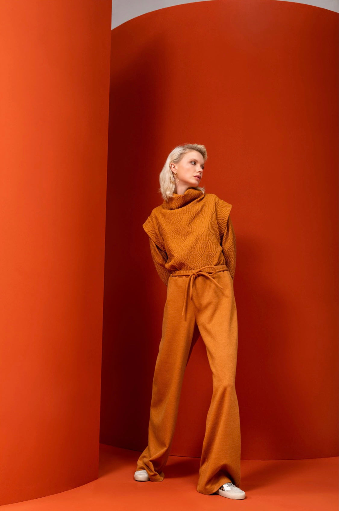 Bağcıklı Karamel Rengi Triko Pantolon