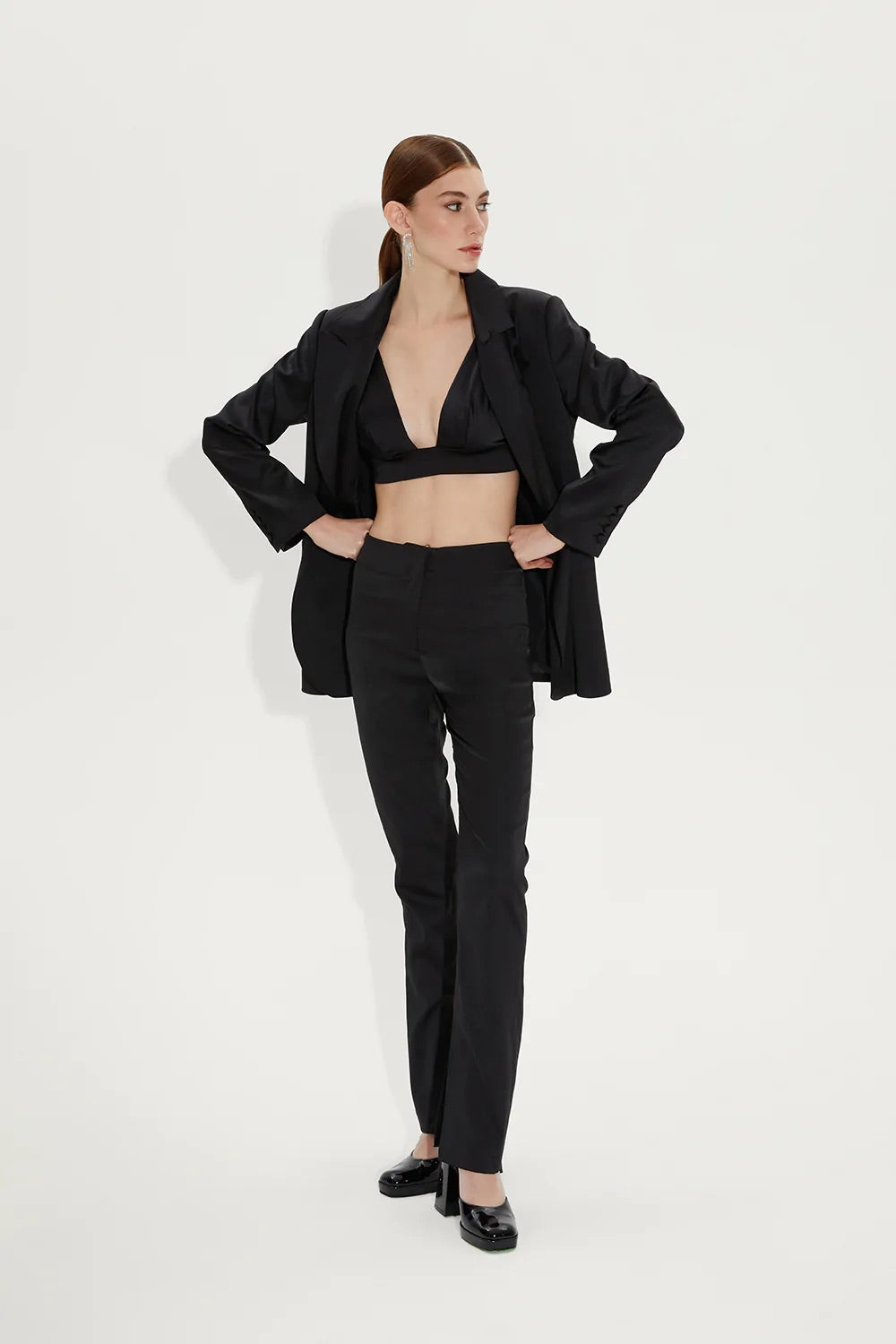 ALMIRA Crop Saten Bustiyer | Siyah