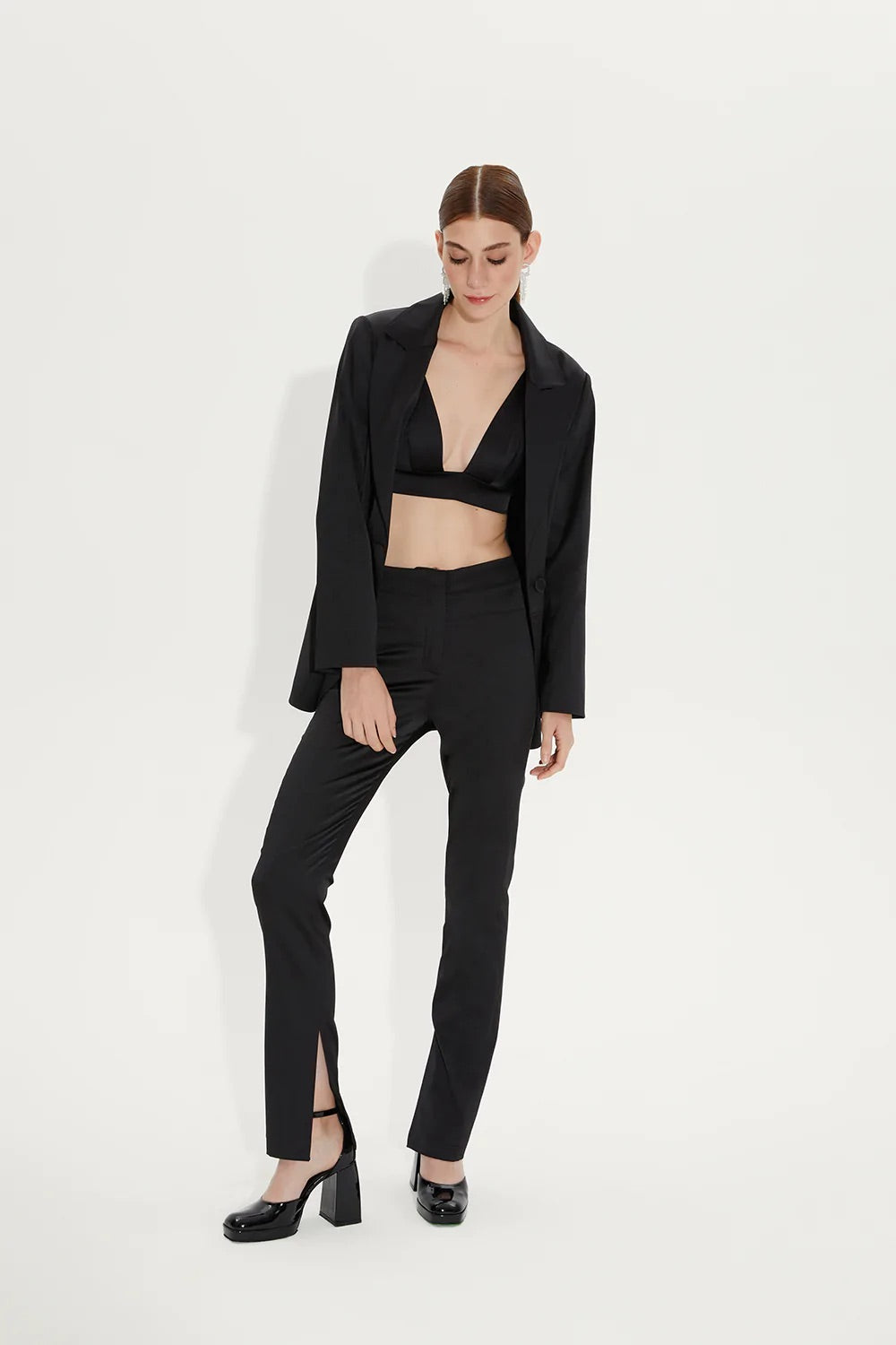 ALMIRA Crop Saten Bustiyer | Siyah
