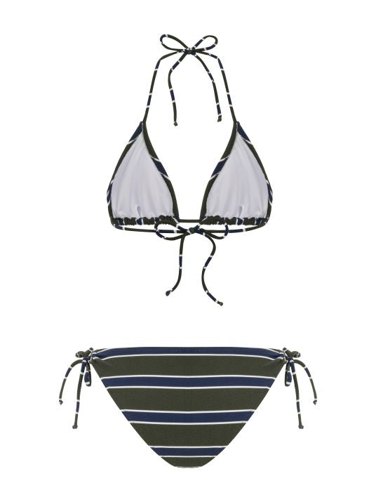 Haki Lacivert Çizgili Bikini Takım