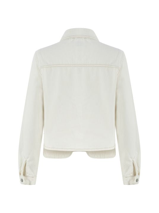 Cep Detaylı Beyaz Denim Ceket