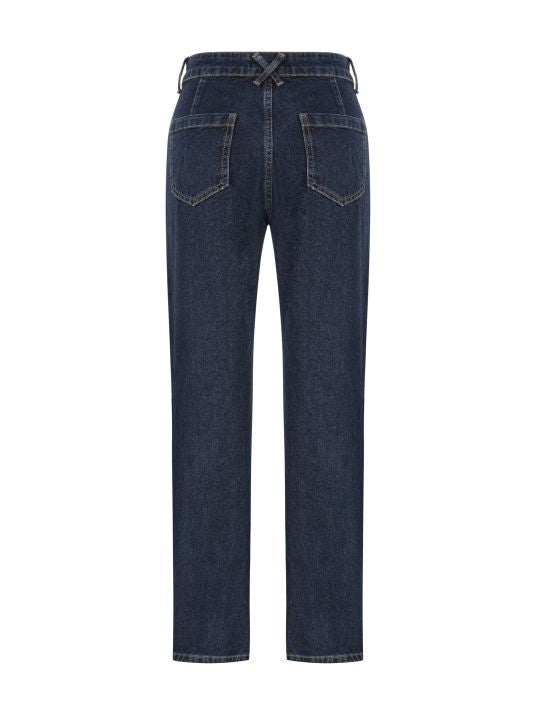 Ön Cep Detaylı Lacivert Denim Pantolon
