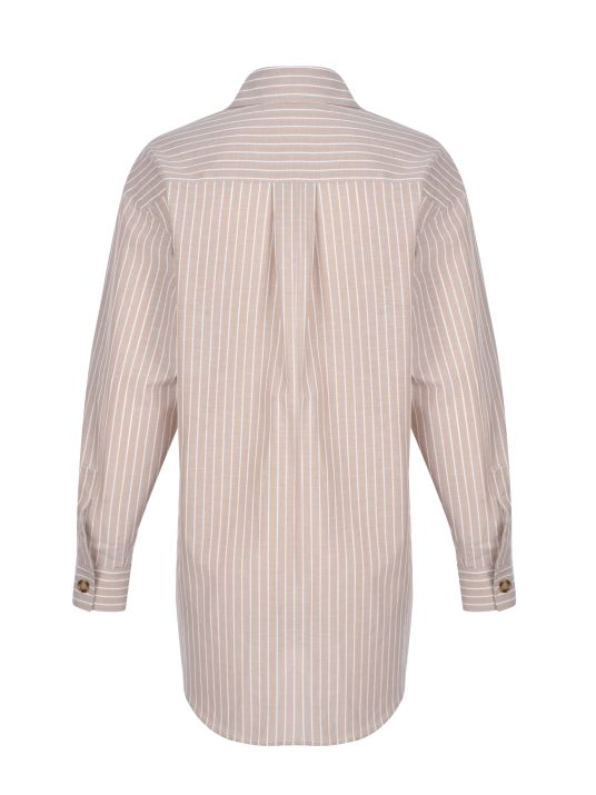 İnce Çizgili Oversize Bej Gömlek