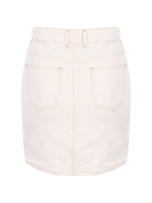 Üçgen Beyaz Denim Mini Etek