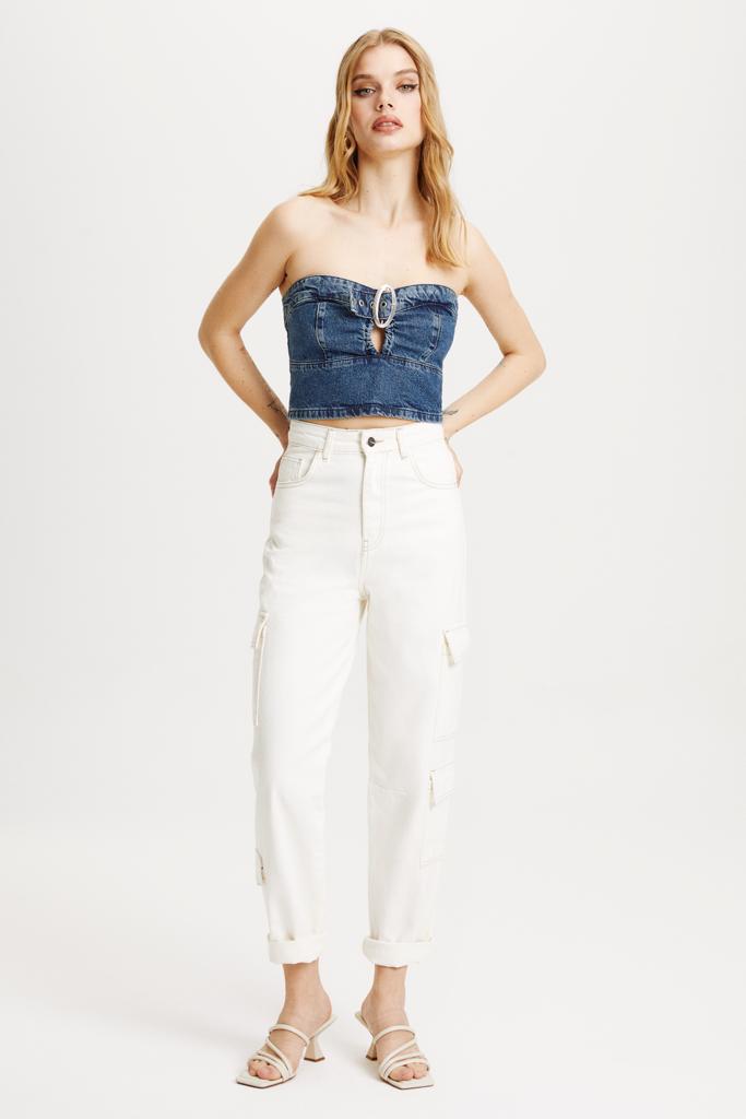 Boyfriend Kargo Beyaz Denim Pantolon