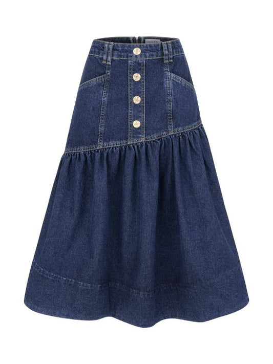 Lacivert Denim Midi Etek