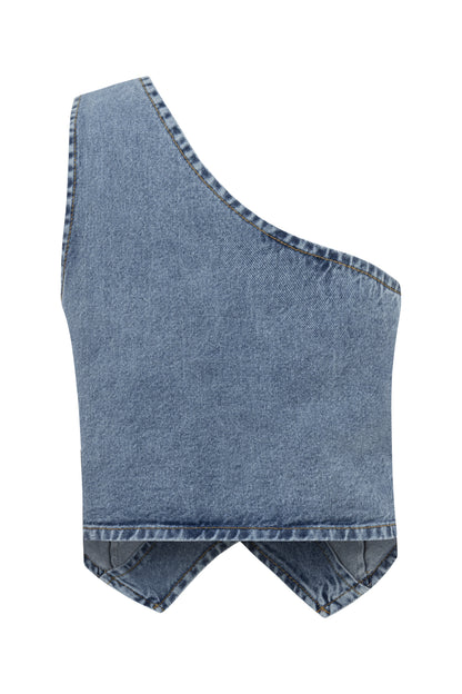 Buz Mavisi Tek Omuz Denim Yelek