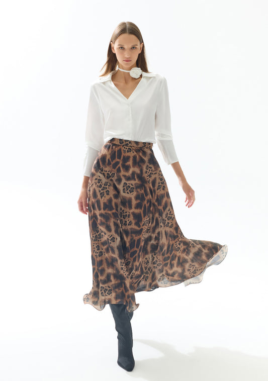 Leopar Desen Pliseli Midi Boy Etek