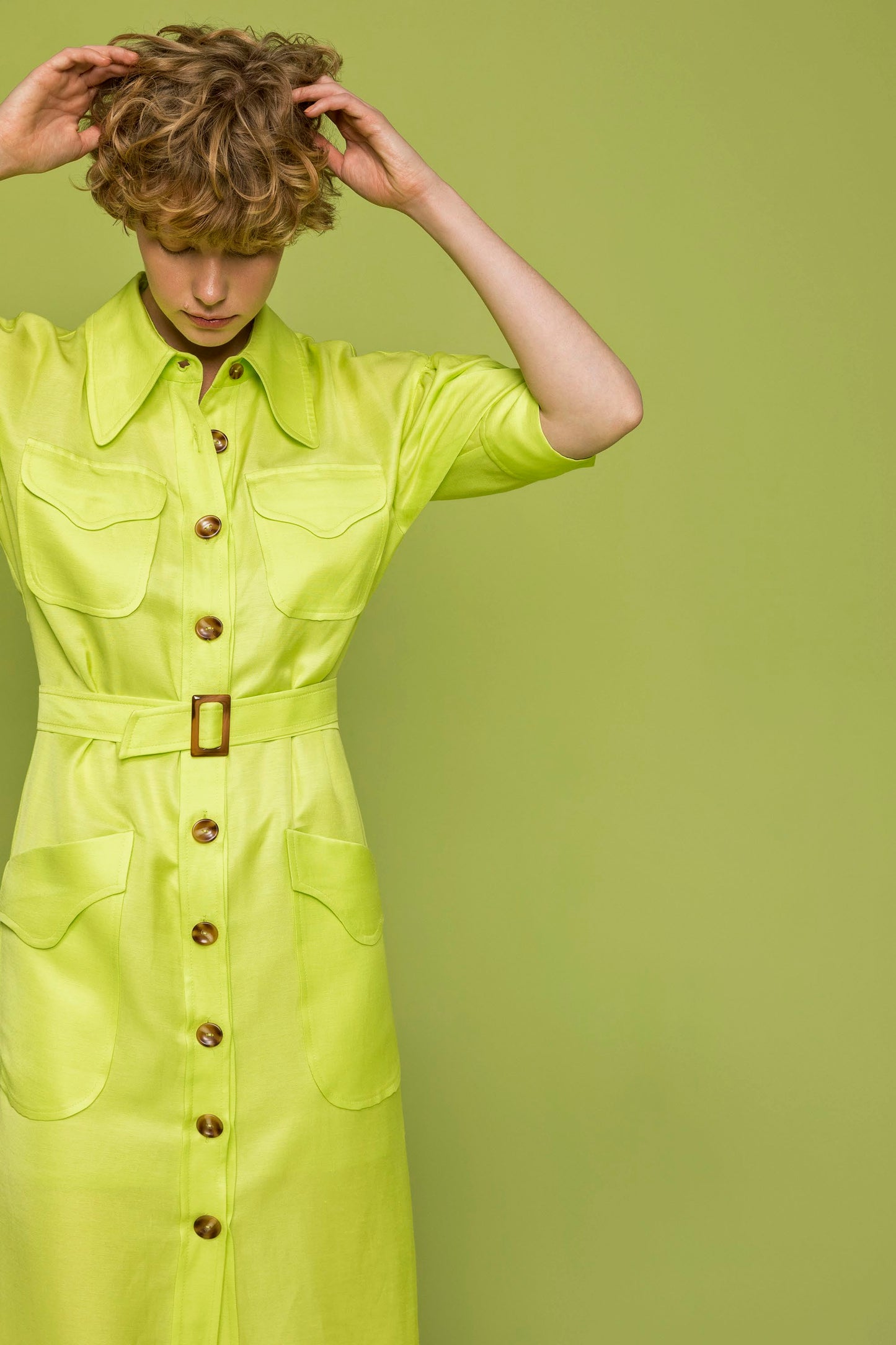 Fıstık Yeşili Gömlek Formlu Elbise